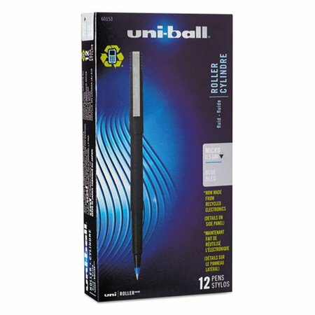 VERTEX UBC 0.5 mm Micro Blue Ink, Black Matte Barrel Stick Roller Ball Pen, 12PK VE3744672